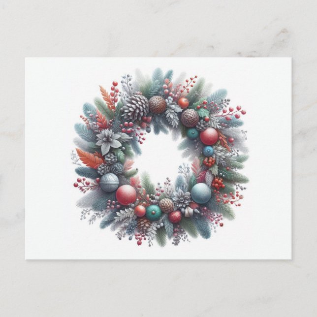Christmas wreath holiday postcard (Front)