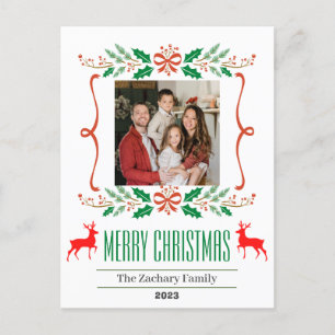  Christmas Wreath holidays Script Family Photo  Holiday Postcard