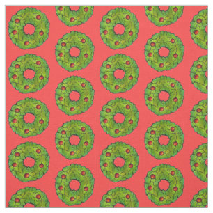 Christmas Wreath Holly Leaf Cookie Red Green Fabric
