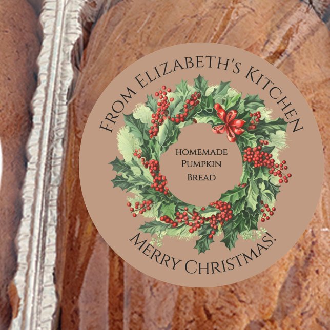 Christmas Wreath Homemade Food Gift Brown Classic Round Sticker (Creator Uploaded)