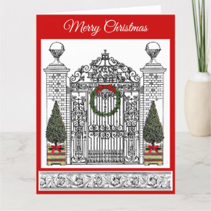 Christmas Wreath House Gate Elegant Topiary Tree Card