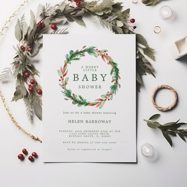 Christmas Wreath in Burgundy Baby Shower Invitatio Invitation (Creator Uploaded)