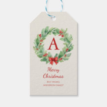 Christmas wreath in watercolor monogram and name