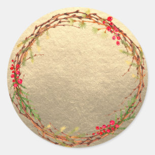 Christmas Wreath Jam Can Homemade Gold Mason Jar Classic Round Sticker