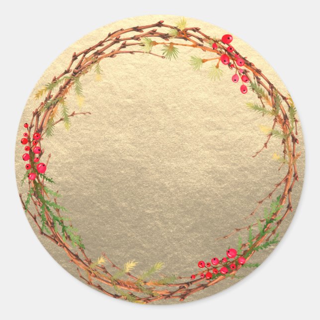 Christmas Wreath Jam Can Homemade Gold Mason Jar Classic Round Sticker (Front)