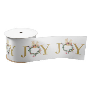 Christmas wreath Joy greeting Satin Ribbon