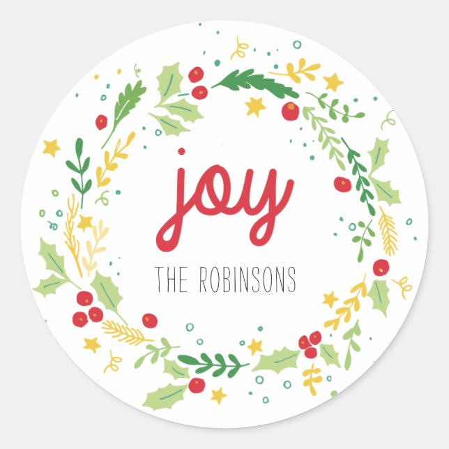 Christmas Wreath Joy Holiday Sticker (Front)