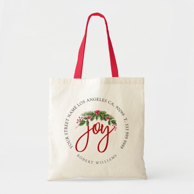Christmas wreath & Joy modern typography Tote Bag (Front)