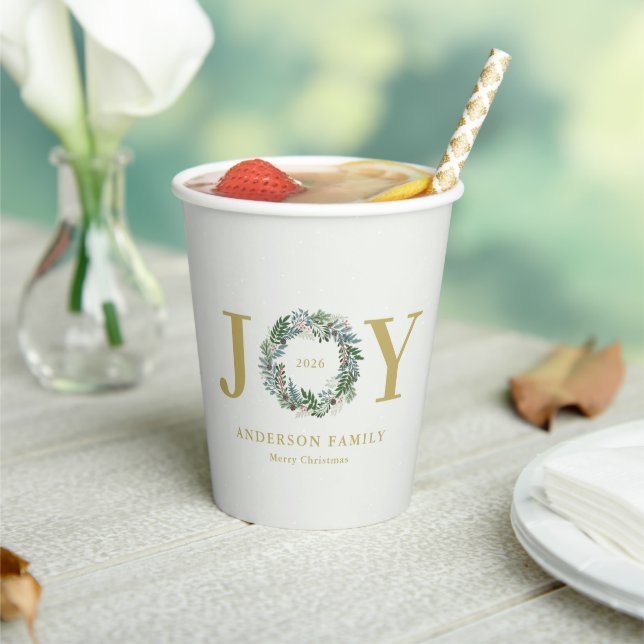 Christmas Wreath "Joy" Paper Cups (Insitu)