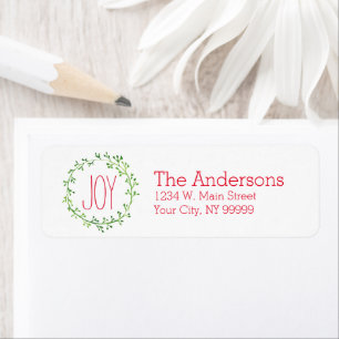 Christmas Wreath Joy Quote Return Address Labels