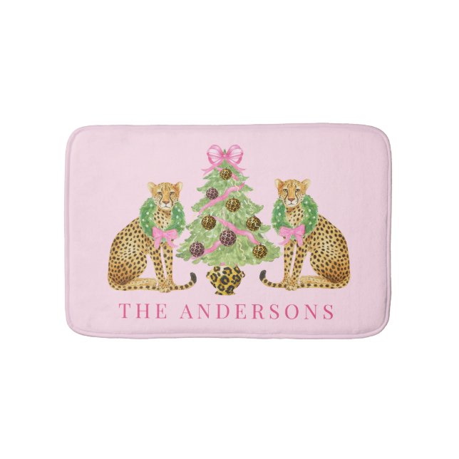 Christmas Wreath Leopard  Bath Mat (Front)