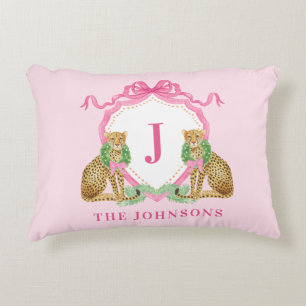 Christmas Wreath Leopard Crest Monogram  Decorative Cushion