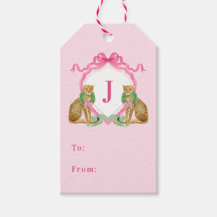 Christmas Wreath Leopard Crest Monogram Gift Tags