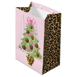 Christmas Wreath Leopard Crest Monogram Medium Gift Bag