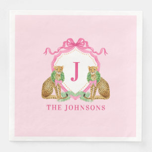 Christmas Wreath Leopard Crest Monogram  Napkin