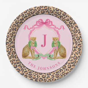 Christmas Wreath Leopard Crest Monogram Paper Plate