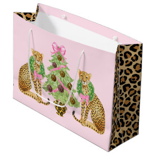 Christmas Wreath Leopard Large Gift Bag