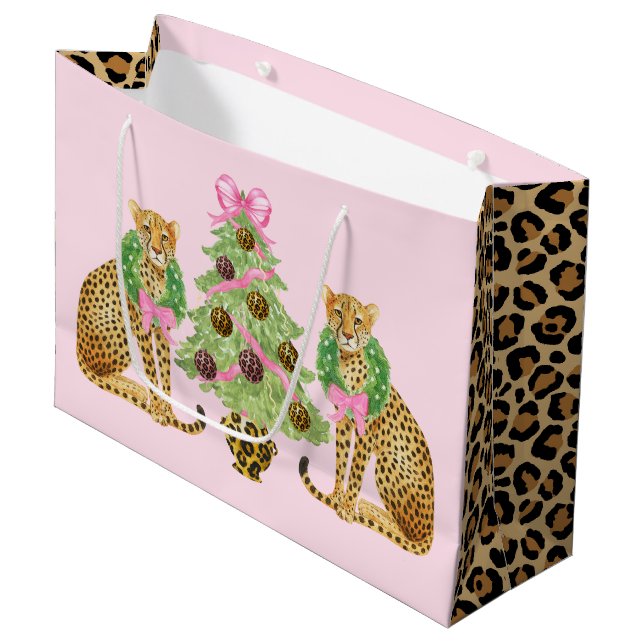Christmas Wreath Leopard  Large Gift Bag (Front Angled)