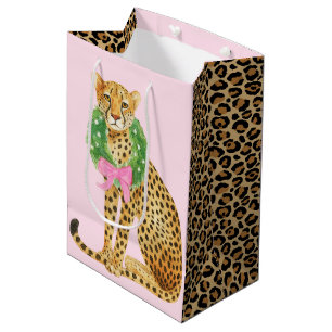 Christmas Wreath Leopard Medium Gift Bag