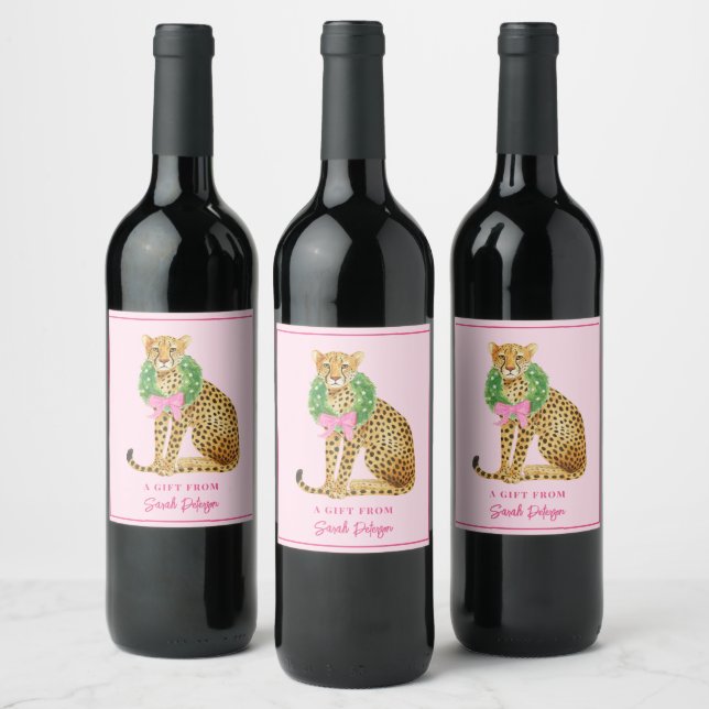 Christmas Wreath Leopard  Wine Label (Bottles)