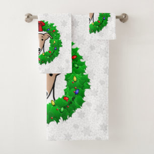 Christmas Wreath & Lights Whippet - Fawn & white Bath Towel Set