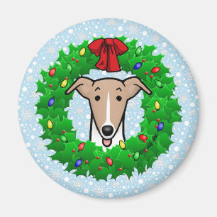 Christmas Wreath & Lights Whippet - Fawn & white Magnet