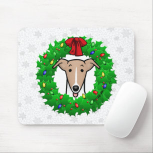Christmas Wreath & Lights Whippet - Fawn & white Mouse Mat