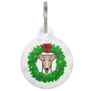Christmas Wreath & Lights Whippet - Fawn & white Pet Tag
