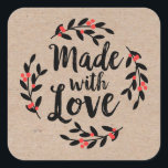 Christmas Wreath Made With Love Kraft Paper Square Sticker<br><div class="desc">A personalised "made with love" sticker on a kraft coloured background. Features a pretty berry wreath and the words "made with love" in an elegant script font.  A pretty finishing touch for all of your handmade gifts. Designed for you by Blackberry Boulevard.</div>