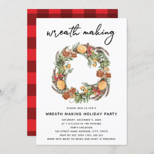 Christmas Wreath Making Party Red Plaid Invitation