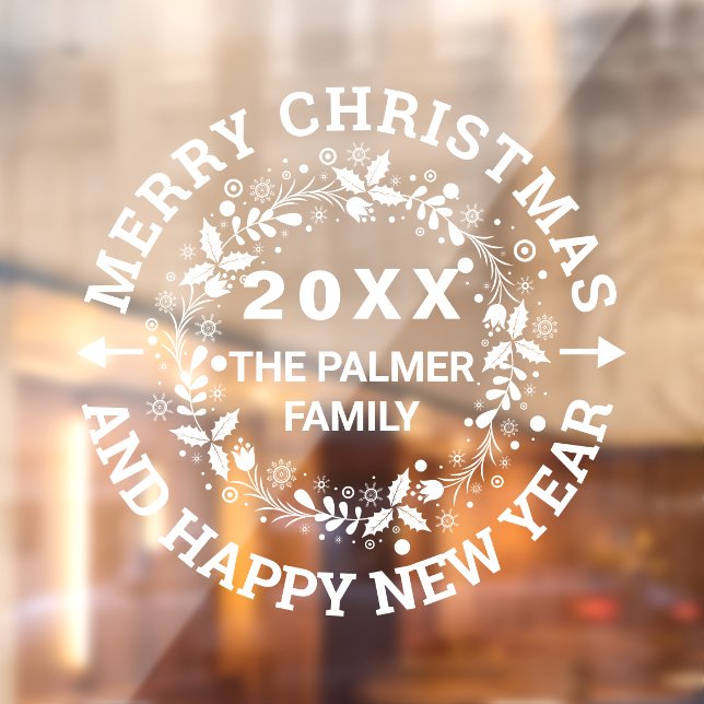 Christmas wreath Merry Christmas add name Window Cling (Sheet 2)