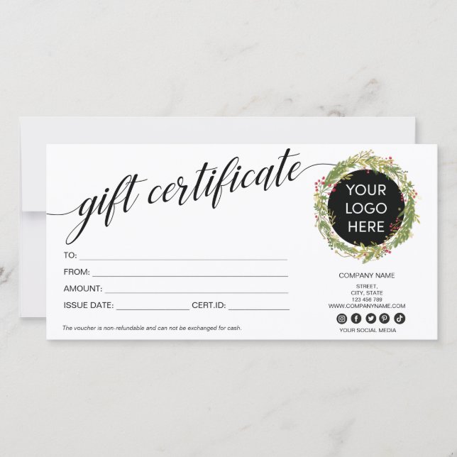 Christmas Wreath modern gift card certificate logo (Front)