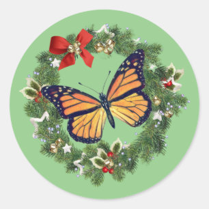 Christmas Wreath Monarch Butterfly Sticker