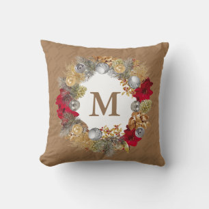 Christmas Wreath MONOGRAM Beige Cushion