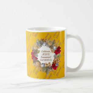 Christmas Wreath MONOGRAM Celebrate Jesus YELLOW Coffee Mug