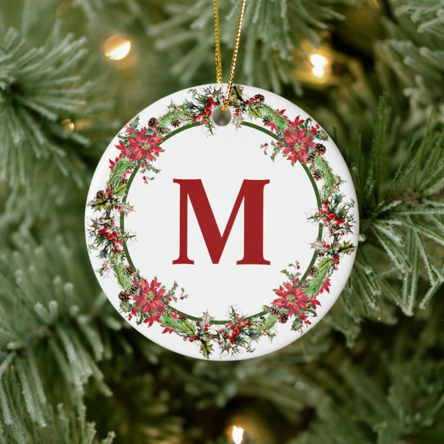 Christmas Wreath monogram Ceramic Tree Decoration (Tree)