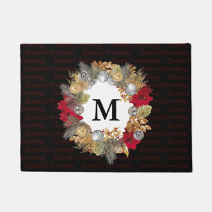 Christmas Wreath MONOGRAM Decorative BLACK Doormat