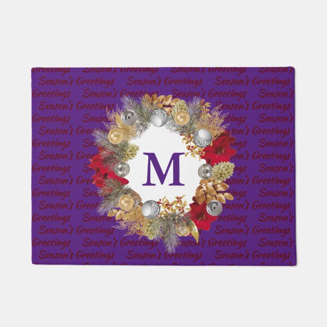 Christmas Wreath MONOGRAM Decorative PURPLE Doormat (Front)