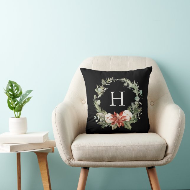 Christmas Wreath Monogram Holiday Cushion (Chair)