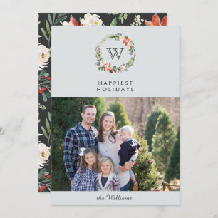 Christmas Wreath Monogram Holidays landscape photo Invitation