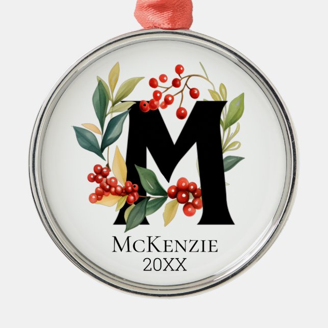 Christmas Wreath Monogram Initial Letter M Metal Tree Decoration (Front)