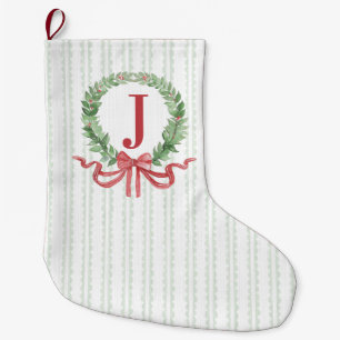 Christmas Wreath Monogram Large Christmas Stocking