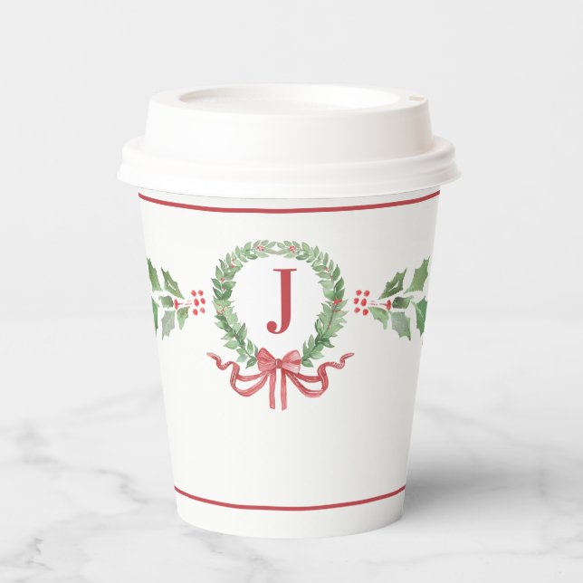 Christmas Wreath Monogram Paper Cups (Front)