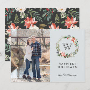 Christmas Wreath Monogram Photo Holidays Invitation
