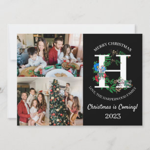 Christmas Wreath Monogram Script Family Photo Holiday Card