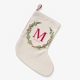 Christmas Wreath Monogram Small Christmas Stocking