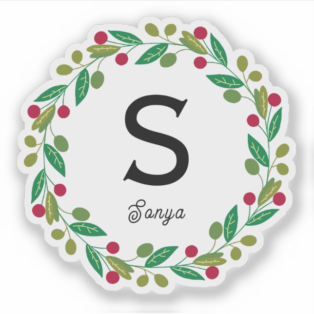 Christmas Wreath Monogram, Vinyl Cut (Front)