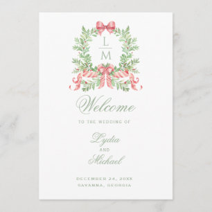 Christmas Wreath Monogram Wedding Program Programme