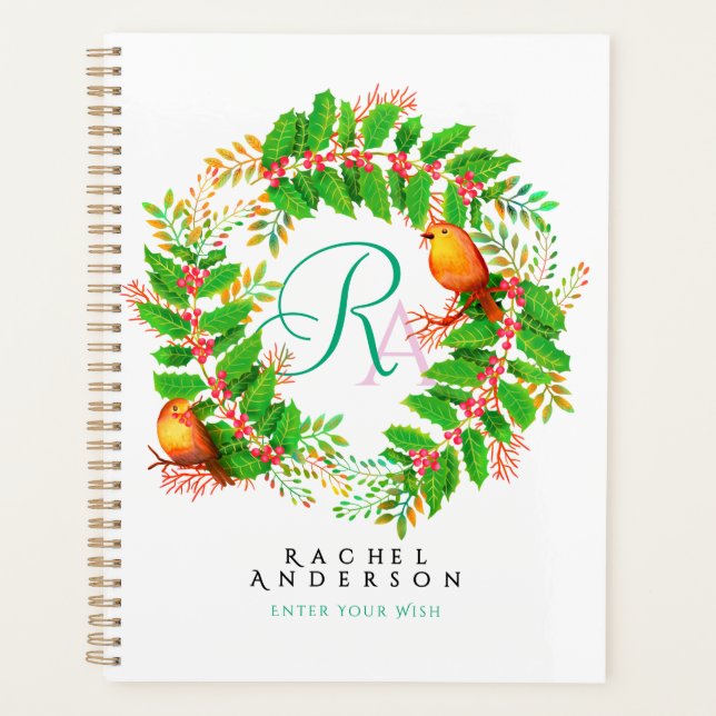 Christmas Wreath Monogram White Planner (Front)