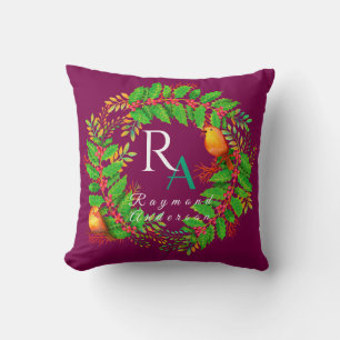 Christmas Wreath Monogram Wine Cushion